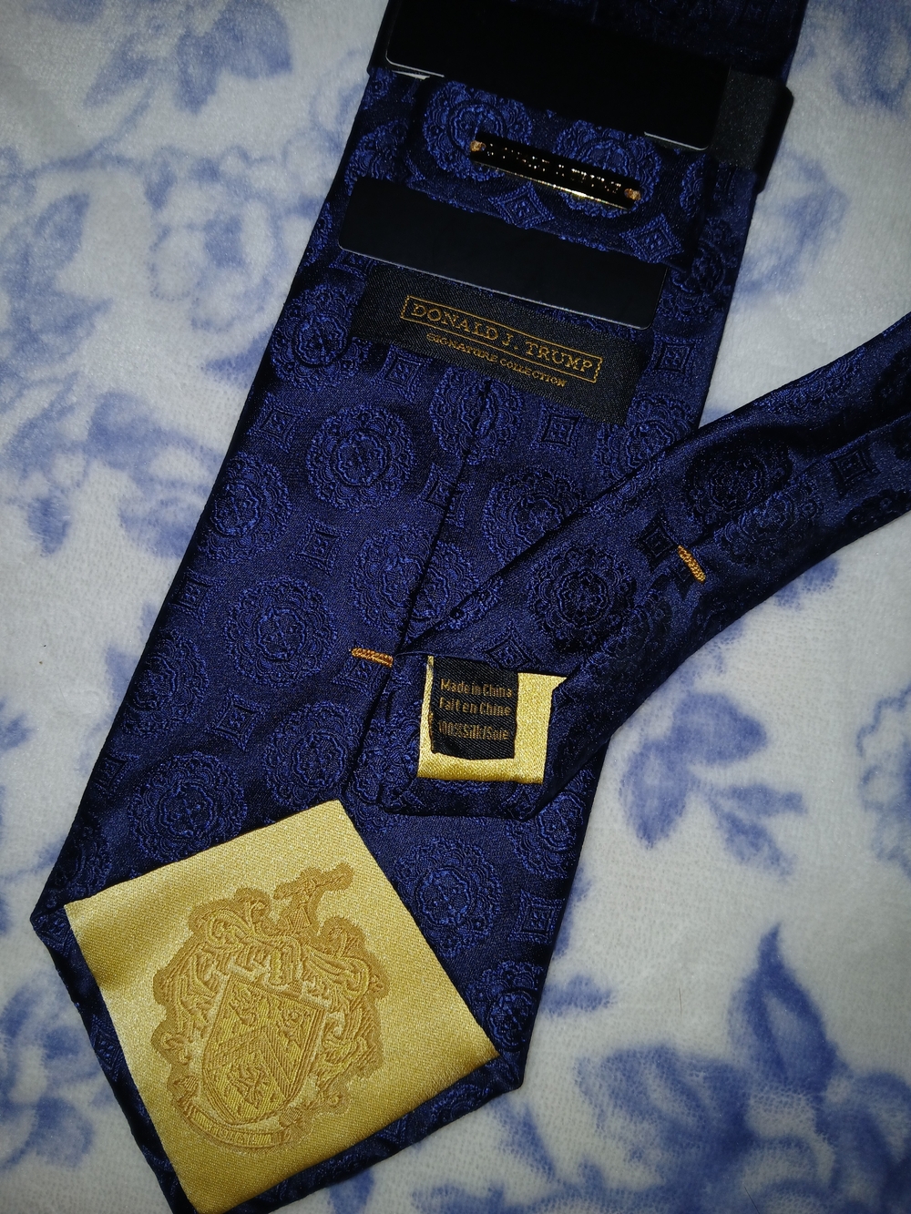 Donald J. Trump Men's Navy Blue Jacquard Tie with Gold Tip